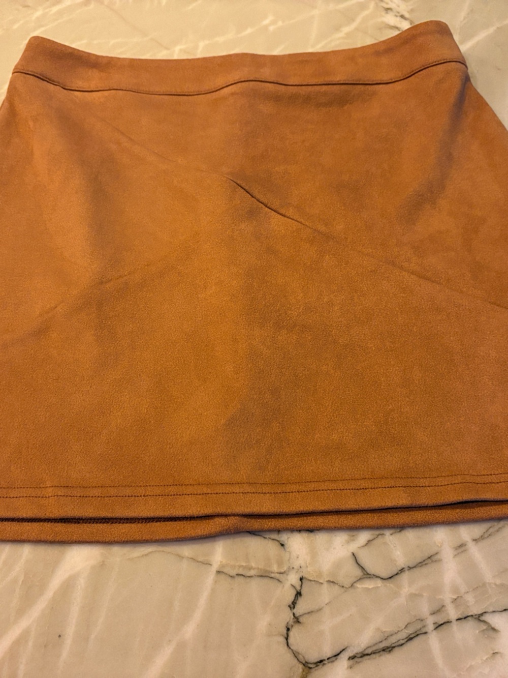 Chambray Suede-Look Mini Skirt in Cognac Brown